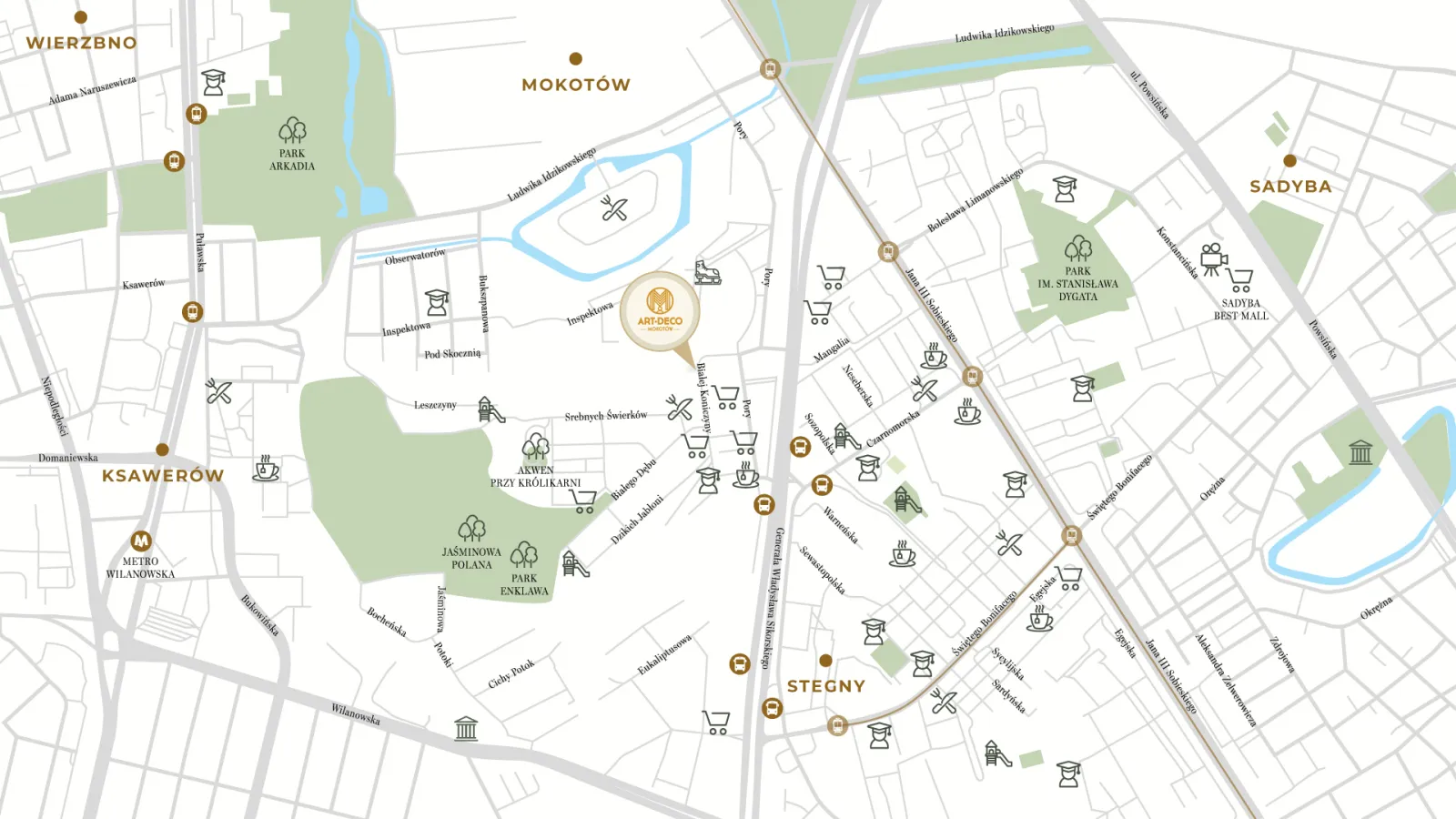 Mapa — ul. Białej Koniczyny 17, Mokotów